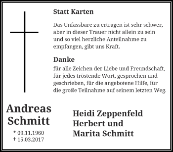 Traueranzeige von Andreas Schmitt von trauer.wuppertaler-rundschau.de