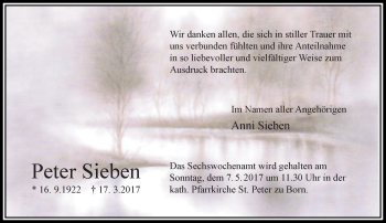 Traueranzeige von Peter Sieben von trauer.extra-tipp-moenchengladbach.de