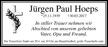 Traueranzeige von Jürgen Paul Hoeps von trauer.mein.krefeld.de