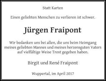Traueranzeige von Jürgen Fraipont von trauer.wuppertaler-rundschau.de