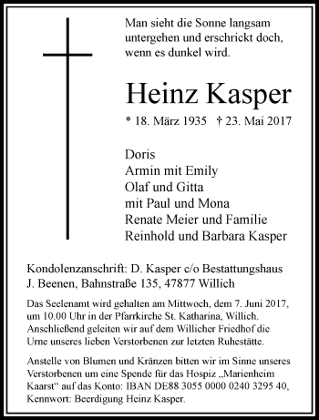 Traueranzeige von Heinz Kasper von trauer.extra-tipp-moenchengladbach.de