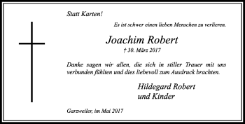 Traueranzeige von Joachim Robert von trauer.stadt-kurier.de