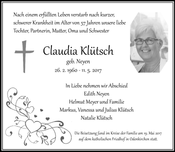 Traueranzeige von Claudia Klütsch von trauer.extra-tipp-moenchengladbach.de