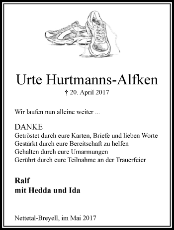 Traueranzeige von Urte Hurtmanns-Alfken von trauer.extra-tipp-moenchengladbach.de