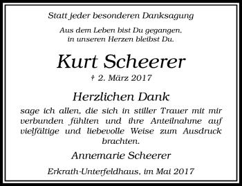 Traueranzeige von Kurt Scheerer von trauer.duesseldorfer-anzeiger.de