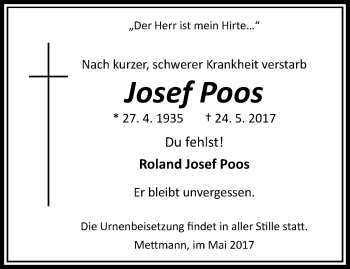 Traueranzeige von Josef Poos von trauer.duesseldorfer-anzeiger.de