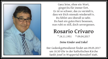 Traueranzeige von Rosario Crivaro von trauer.wuppertaler-rundschau.de