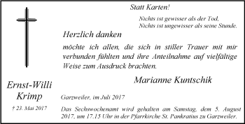 Traueranzeige von Ernst-Willi Krimp von trauer.stadt-kurier.de