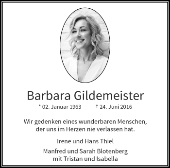 Traueranzeige von Barbara Gildemeister von trauer.wuppertaler-rundschau.de