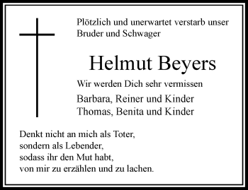 Traueranzeige von Helmut Beyers von trauer.extra-tipp-moenchengladbach.de