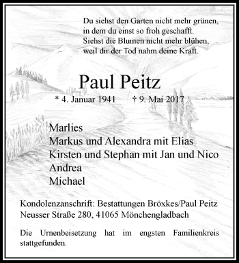 Traueranzeige von Paul Peitz von trauer.extra-tipp-moenchengladbach.de