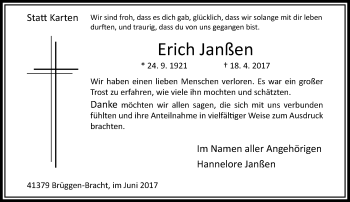 Traueranzeige von Erich Janßen von trauer.extra-tipp-moenchengladbach.de