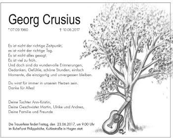 Traueranzeige von Georg Crusius von trauer.wuppertaler-rundschau.de