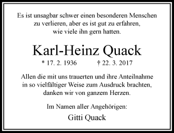 Traueranzeige von Karl-Heinz Quack von trauer.extra-tipp-moenchengladbach.de