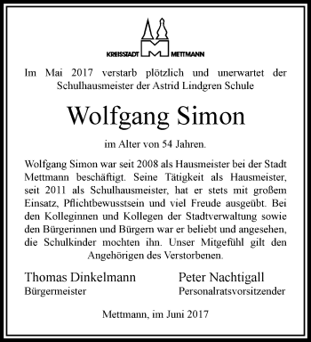 Traueranzeige von Wolfgang Simon von trauer.duesseldorfer-anzeiger.de