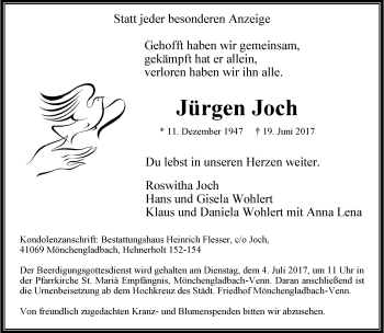 Traueranzeige von Jürgen Joch von trauer.extra-tipp-moenchengladbach.de