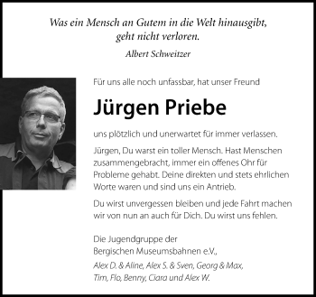Traueranzeige von Jürgen Priebe von trauer.wuppertaler-rundschau.de