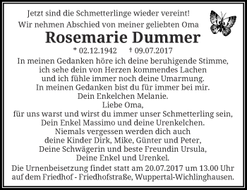 Traueranzeige von Rosemarie Dummer von trauer.wuppertaler-rundschau.de