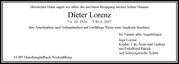 Traueranzeige von Dieter Lorenz von trauer.extra-tipp-moenchengladbach.de