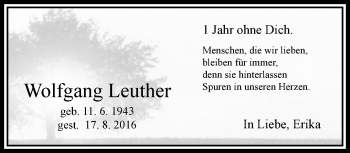 Traueranzeige von Wolfgang Leuther von trauer.extra-tipp-moenchengladbach.de