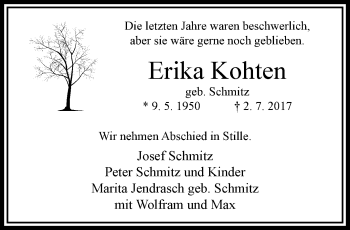 Traueranzeige von Erika Kohten von trauer.extra-tipp-moenchengladbach.de