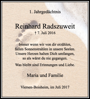 Traueranzeige von Reinhard Radszuweit von trauer.extra-tipp-moenchengladbach.de