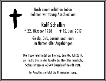 Traueranzeige von Rolf Schellin von trauer.duesseldorfer-anzeiger.de