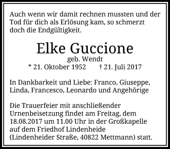 Traueranzeige von Elke Guccione von trauer.duesseldorfer-anzeiger.de