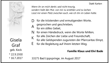 Traueranzeige von Gisela Graf von trauer.extra-tipp-moenchengladbach.de