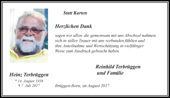 Traueranzeige von Heinz Terbrüggen von trauer.extra-tipp-moenchengladbach.de