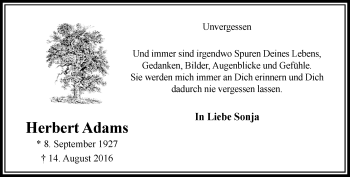 Traueranzeige von Herbert Adams von trauer.extra-tipp-moenchengladbach.de