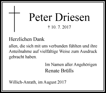 Traueranzeige von Peter Driesen von trauer.extra-tipp-moenchengladbach.de