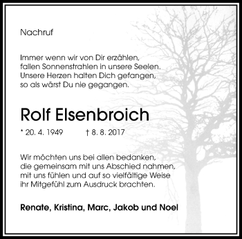 Traueranzeige von Rolf Elsenbroich von trauer.extra-tipp-moenchengladbach.de