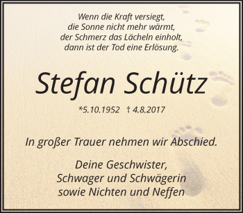 Traueranzeige von Stefan Schütz von trauer.stadt-panorame.de