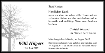 Traueranzeige von Willi Hilgers von trauer.extra-tipp-moenchengladbach.de