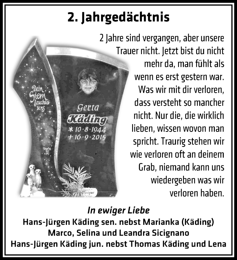  Traueranzeige für Gerta Käding vom 17.09.2017 aus trauer.mein.krefeld.de