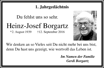 Traueranzeige von Heinz-Josef Borgartz von trauer.mein.krefeld.de