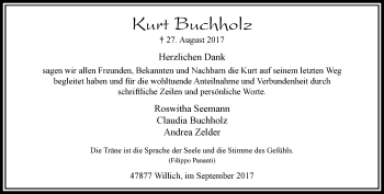 Traueranzeige von Kut Buchholz von trauer.extra-tipp-moenchengladbach.de