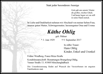 Traueranzeige von Käthe Ohlig von trauer.extra-tipp-moenchengladbach.de