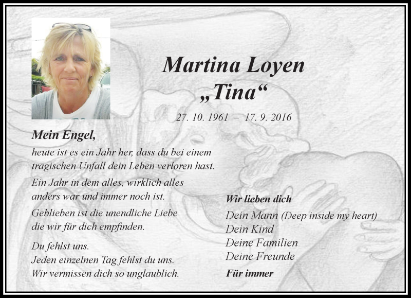  Traueranzeige für Martina Loyen vom 17.09.2017 aus trauer.extra-tipp-moenchengladbach.de