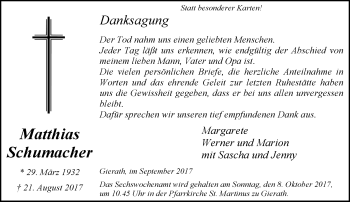 Traueranzeige von Matthias Schumacher von trauer.stadt-kurier.de