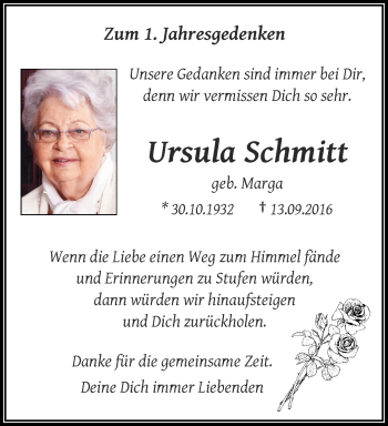 Traueranzeige von Ursula Schmitt von trauer.wuppertaler-rundschau.de