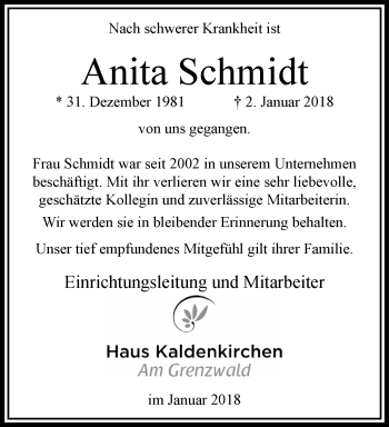 Traueranzeige von Anita Schmidt von trauer.extra-tipp-moenchengladbach.de