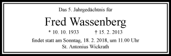 Traueranzeige von Fred Wassenberg von trauer.extra-tipp-moenchengladbach.de