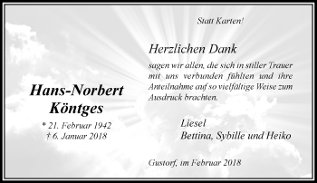 Traueranzeige von Hans-Norbert Köntges von trauer.stadt-kurier.de