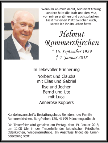 Traueranzeige von Helmut Rommerskirchen von trauer.extra-tipp-moenchengladbach.de