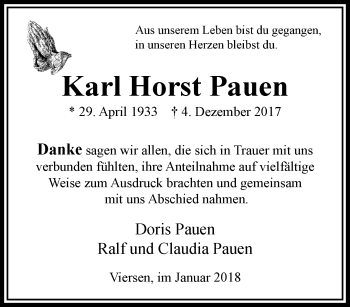 Traueranzeige von Karl Horst Pauen von trauer.extra-tipp-moenchengladbach.de