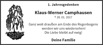 Traueranzeige von Klaus-Werner Camphausen von trauer.wuppertaler-rundschau.de