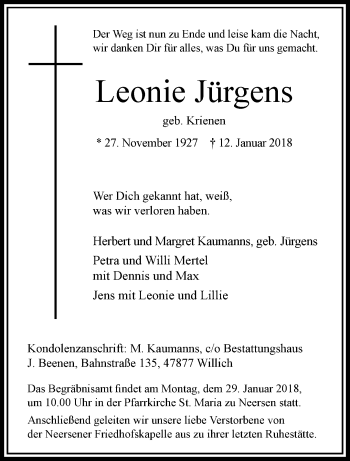 Traueranzeige von Leonie Jürgens von trauer.extra-tipp-moenchengladbach.de