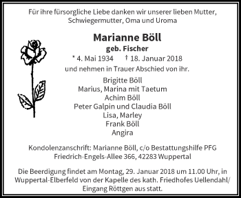 Traueranzeige von Marianne Böll von trauer.wuppertaler-rundschau.de